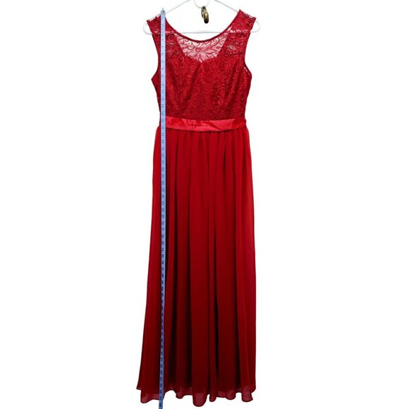 Sleeveless Dress Red Lace Chiffon Long Berylove Evening Gown Satin Patty prom M - Picture 5 of 16